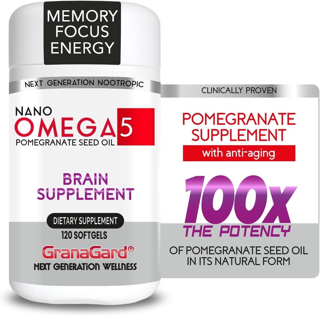 KLIINISESTI PROVENE (2-kuukautinen tarjonta) BRAIN-lisät, joissa on ANTI AGING, Muistipillerit, Omega 5 granaattiomenaa sisältävä, 1 pullo 120ct