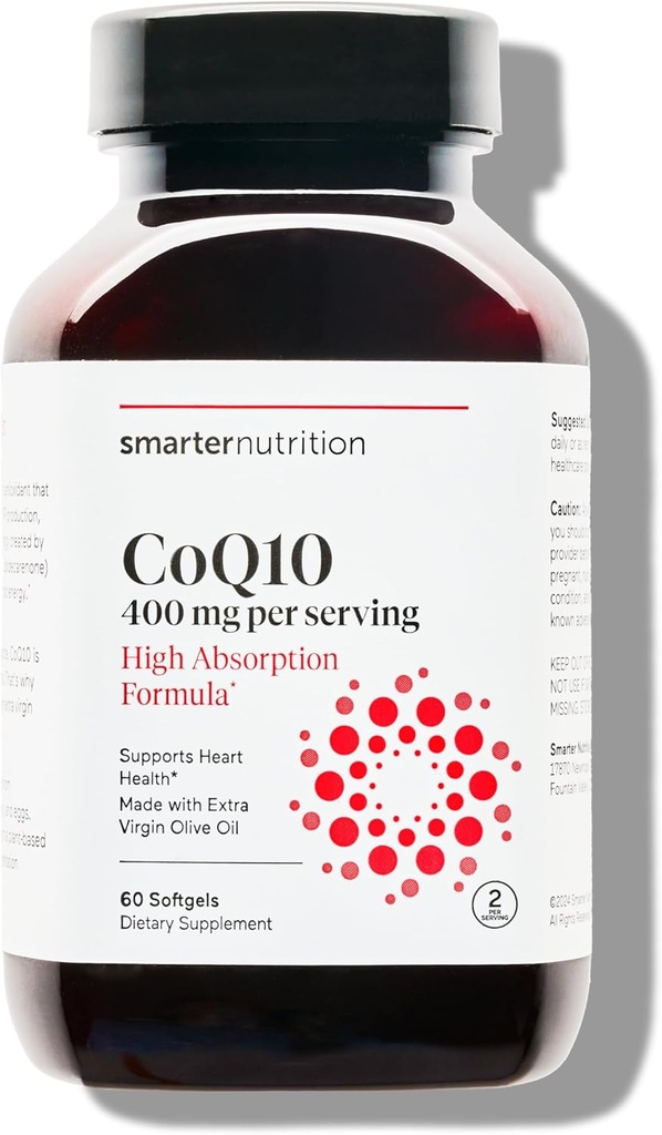 SMARTERNUTRITION CoQ10 400 mg Korkea imeytyminen - luonnollisesti fermentoitu Ubikinoni w / Organic kylmäpuristettu oliiviöljy - Heart Health, Cellular Energy - ei-muuntogeenisiä organismeja, gluteeniton - 60 kreivi[30-päivä toimitus]