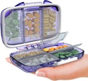 Travel Pill Organizer - Kosteus Todisteita Kannettava Vitamiini Holder 7 Osastot, Compact Supplement Case laukku Essential Medicine Kit Fot Traveling Pocket Pharmacy kanssa etiketit, Violetti