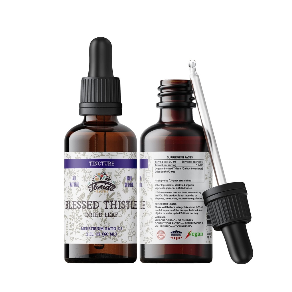 Siunattu Thyttle Thinctle Extract (Cnicus benedictus) Herbal Supplement, ei-GMO kylmäpaineinen Organic Vihannesten Glyceriini, 700 mg, 2 oz (60 ml)