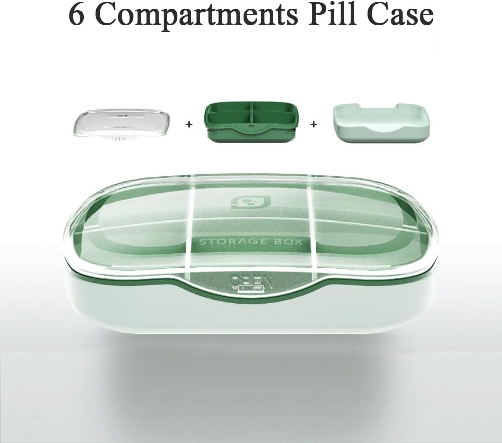 Travel Pill Organizer Box, 6 Compartment Weekly Medicine Case Reminder för Purse Pocket, Daily Pharmacy Container, Medication Holder Dispenser för fiskolja, Vitamin, Cod Liver Oil, Supplement