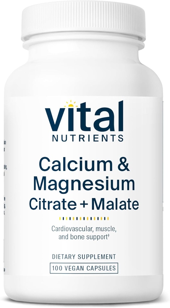 Vital Nutrients Calcium och Magnesium | Citrate och Malate Complex | Vegan Supplement | Support Bone Strength, Muscle and Cardiovascular Health * | Gluten, Dairy and Soy Free | Icke-GMO | 100 kapslar