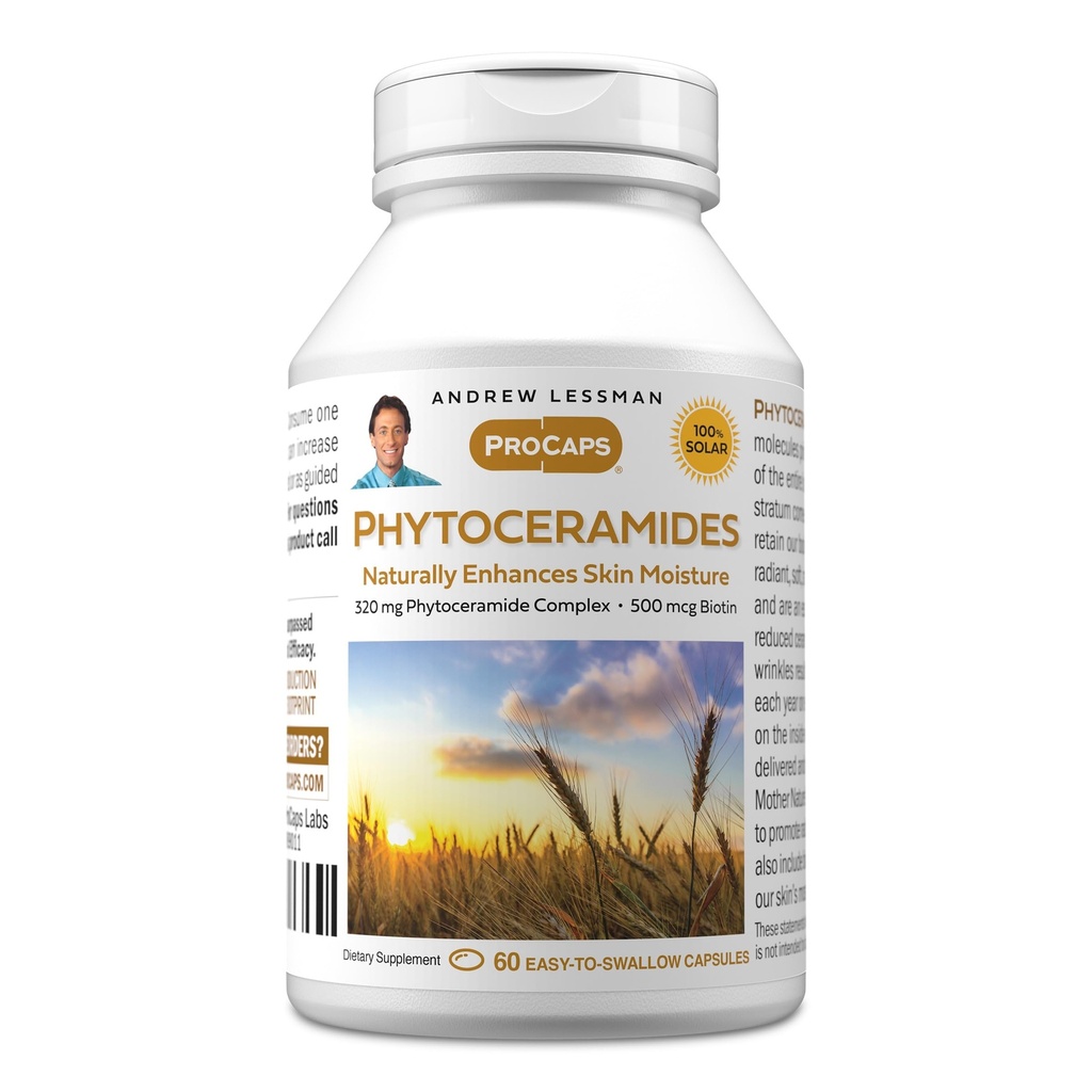 ANDREW LESSMAN Phytoceramides med Biotin 60 Softgels - Skins Vital Natural Internal Moisturizer. Naturligtvis förbättrar mjuk, smidig, strålande hud. Inga tillsatser. Liten lätt att svälja Softgels