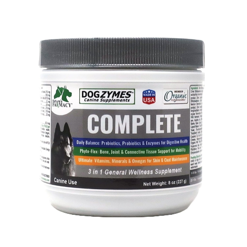Dogzymes Complete - Probiotika, prebiotika, Glucosamine, Chondroitin, MSM och Hyaluronic Acid, Complete Skin and Coat Care (8 Ounce)