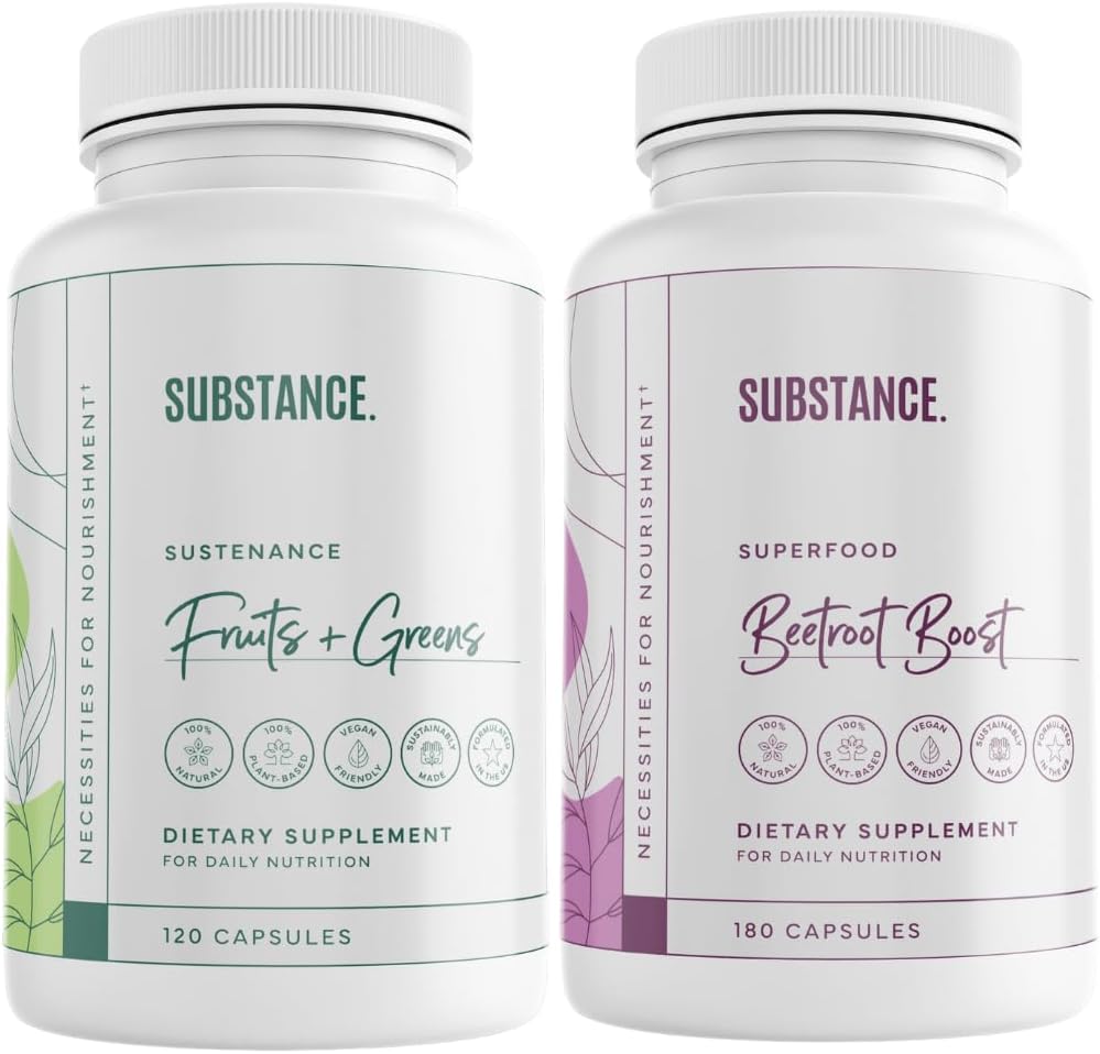 Subbstance. Bundle: Nature's Sustenance Daily Fruits & Veggies (120 kapslar) + Beetroot Boost (180 kapslar) - Natural Energy Boost & Overall Wellness - USA Made, Vegan-Friendly