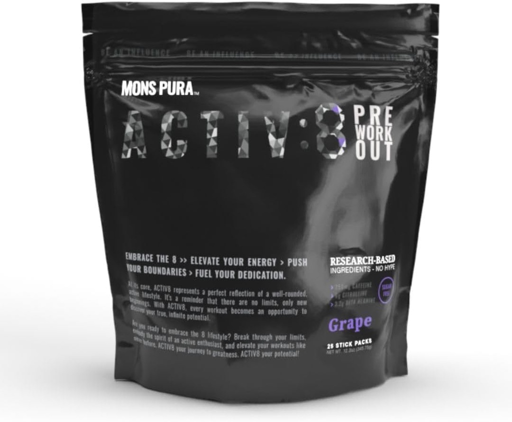 Activ8 Grape Pre-Workout 25 Power-packed tarjoilut 250mg kofeiini