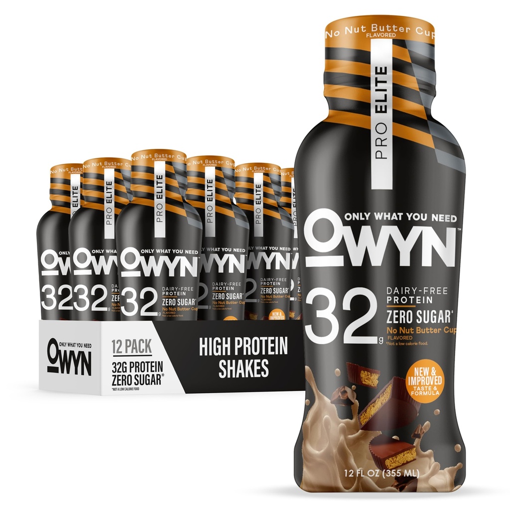 OWYN Vain mitä tarvitset Pro Elite Vegan Plant Based High Protein Keto Shake, Ei Pähkinä Butter Cup, Zero Sugar, 32g Proteiinia, Omega-3, Prebiootit, Superfoods Greens workout ja Recovery, 0g Net Carbs