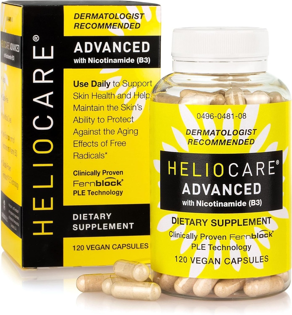 He-lioc-a-re Adv-ANC-ed Niasiini B3 täydennysosa: Fernblock PLE Extract 240mg Per Serving - Tukee ihon Cell Health W / antioksidantti Rich-vitamiini B3 Niacin 500 mg - 120 Vegan-kapselit