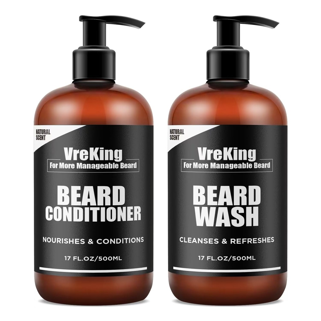 Mens skägg tvätt och skägg Conditioner Bundle Set för män, ansikte och skägg Shampoo och Conditioner Set för män w / Biotin Facial Hair Growth Formel Dandruff, gåvor för män, 500 ml * 2