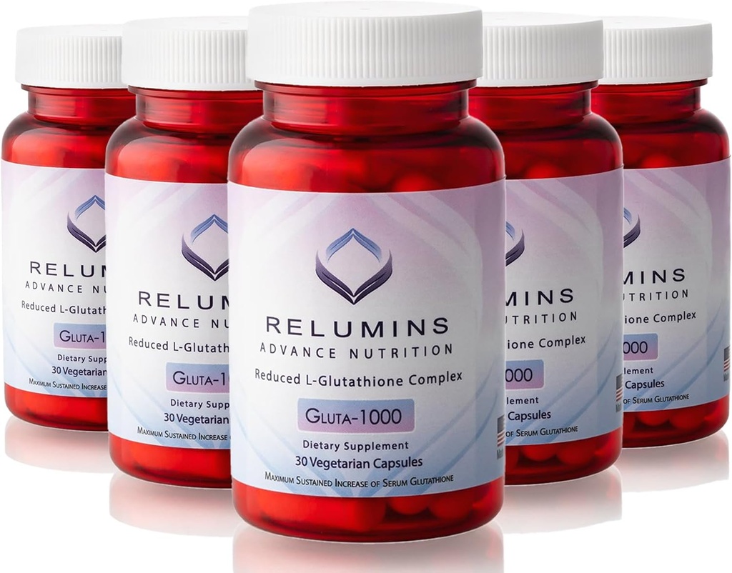 Alumiinit Advance Nutrition Gluta 1000 - Alennettu L-glutationi, Alpha Lipoic Acid & Rose HIPS, Antioksidantti tuki iholle ja yleistä hyvinvointia, valmistettu Yhdysvalloissa - 30 kapselia x 5 pullot (75-päivä tarjonta)