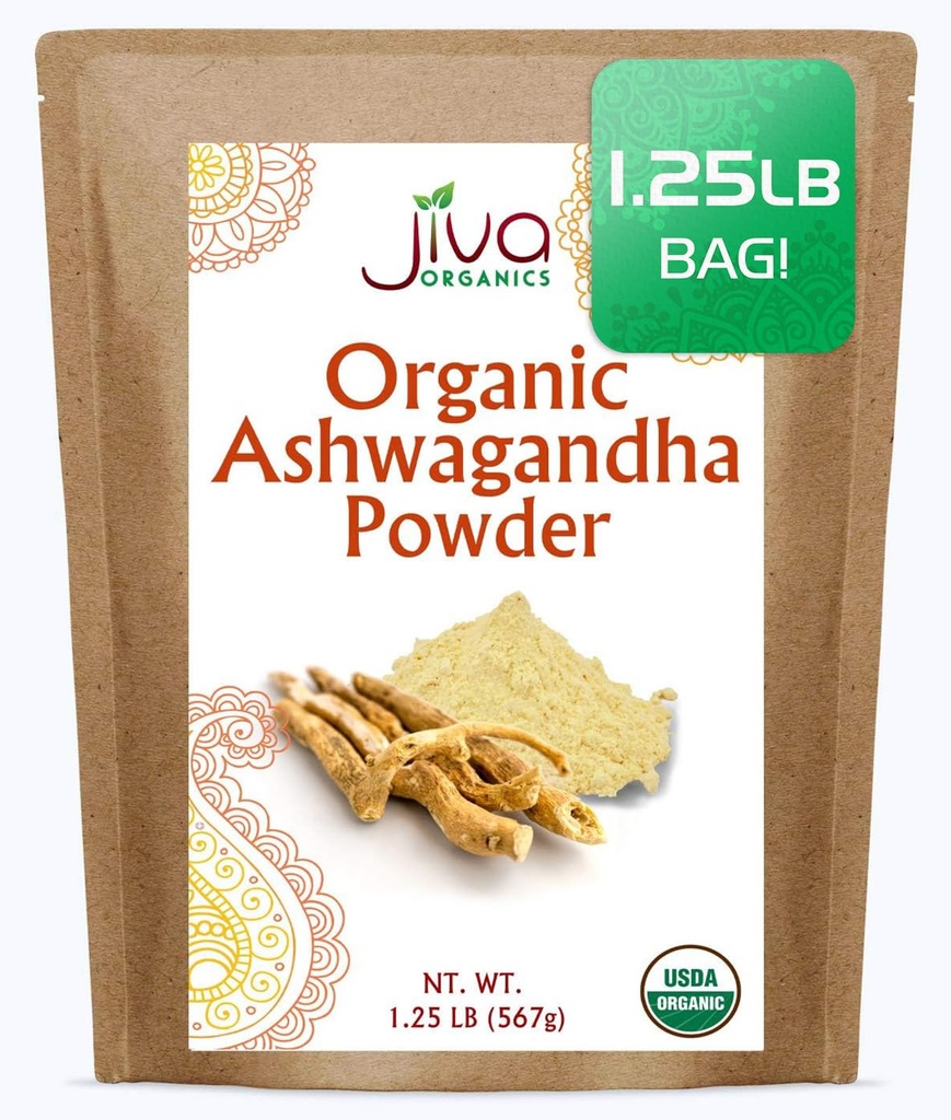 Jiva Organics Ashwagandha Root Powder 1,25 punta (20oz) - Gluteeniton, Intian ginseng, raaka, puhdas, ei-GMO, Lab Testattu ayurvedic Intian jauhe
