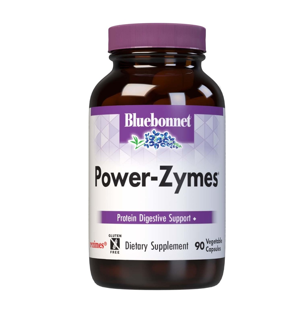 Bluebonnet Nutrition Power-Zymes, Proteiini-digestiivinen tuki*, soijaton, gluteeniton, maitotuotevapaa, 90 kasviskapselia, 90 tarjoilua