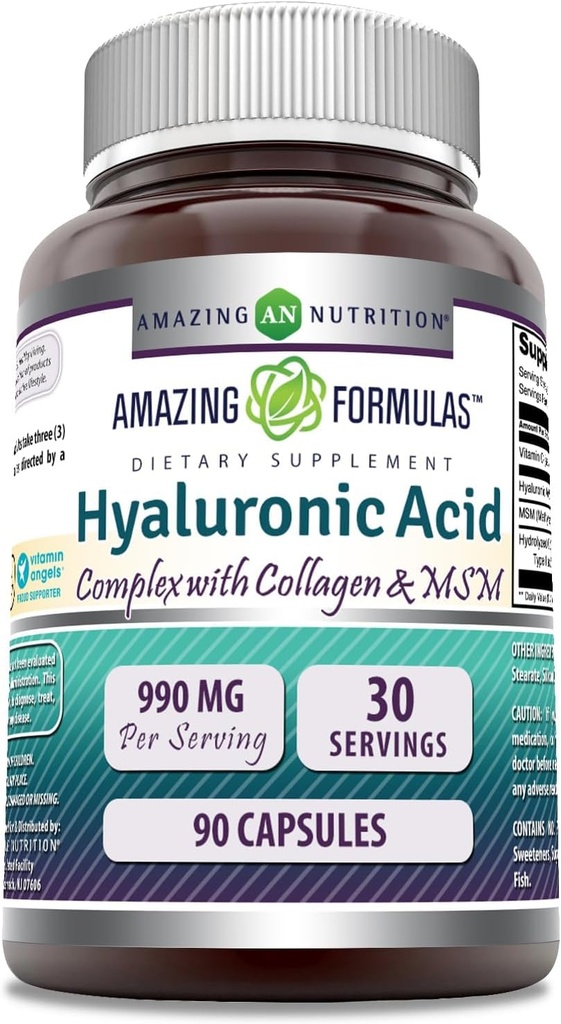 Amazing Formula Hyaluronic Acid Super Complex kanssa MSM, Collagen tyyppi I & III, ja C-vitamiinia ... 990 Mg ... 90 kapselit Supplement 