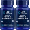Life Extension BioActive Folate & Vitamiini B12, 150 Kasvissyöjän kapselit (pakkaus 2), ei GMO, Gluteenittomat