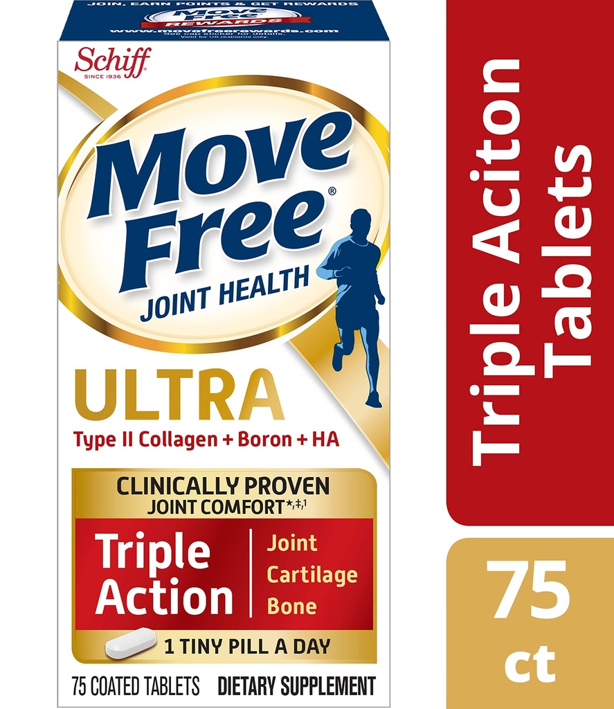 Siirrä vapaa tyyppi II Collagen, Boron & HA Ultra Triple Action Tabletit, Siirrä vapaa (75 Count in A Bottle) 1 ea (Pack of 3)