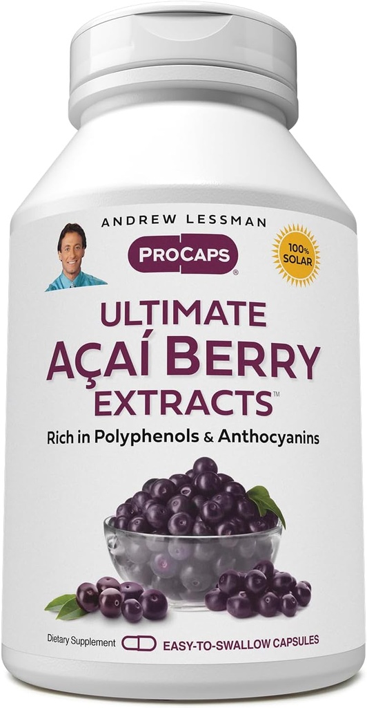 ANDREW LESSMAN Ultimate Açai Berry Uutteet 60 kapselia - Toimittaa standardoitu, anti-oksidant Rich, Beneficial Acai Berry ainesosia. High Potency Blend. Suoja-aineet. Ei lisäaineita