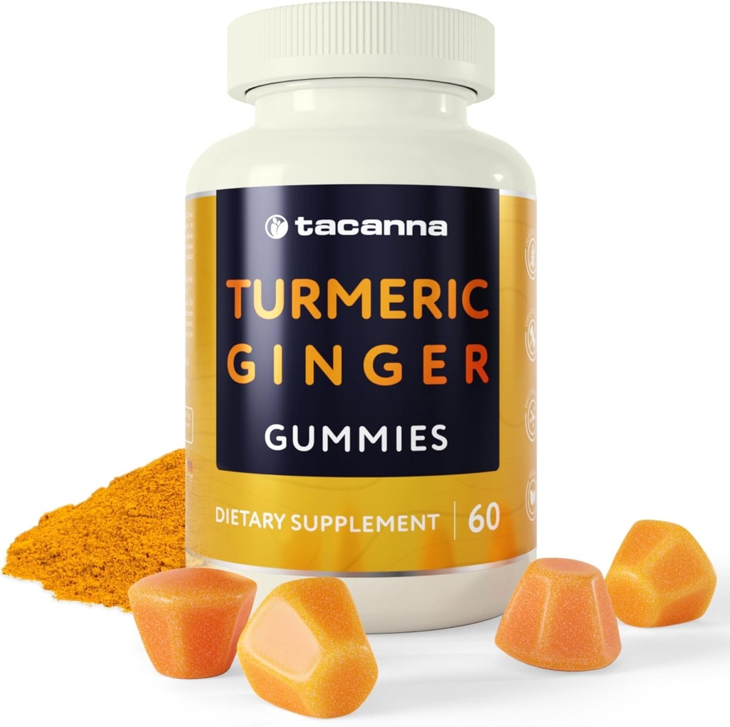 TACANNA Turmeric ja inkivääri Gummies - 60 Count for Aikuinen ja Teini, Aprikoosi maku, Immuuni tuki, ei-GMO & Gluteeniton täydennys