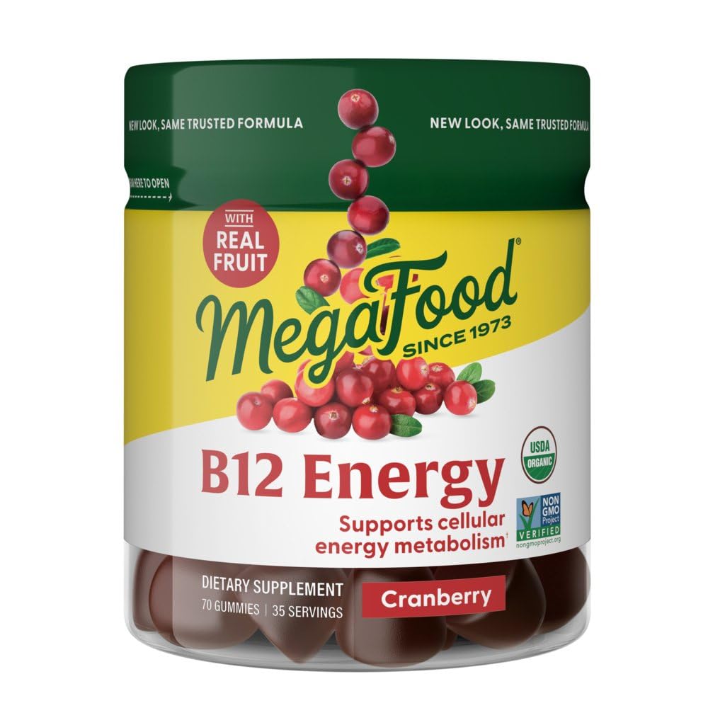 MegaFood-vitamiini B12 energia Gummies - Vegaani - Metyyli B12-vitamiinit tukemaan soluihin energian tuotantoa - karpalo - Päivittäinen B12-vitamiini täydentää - USDA Organic - 70 Gamies, 35 Tarjoilut