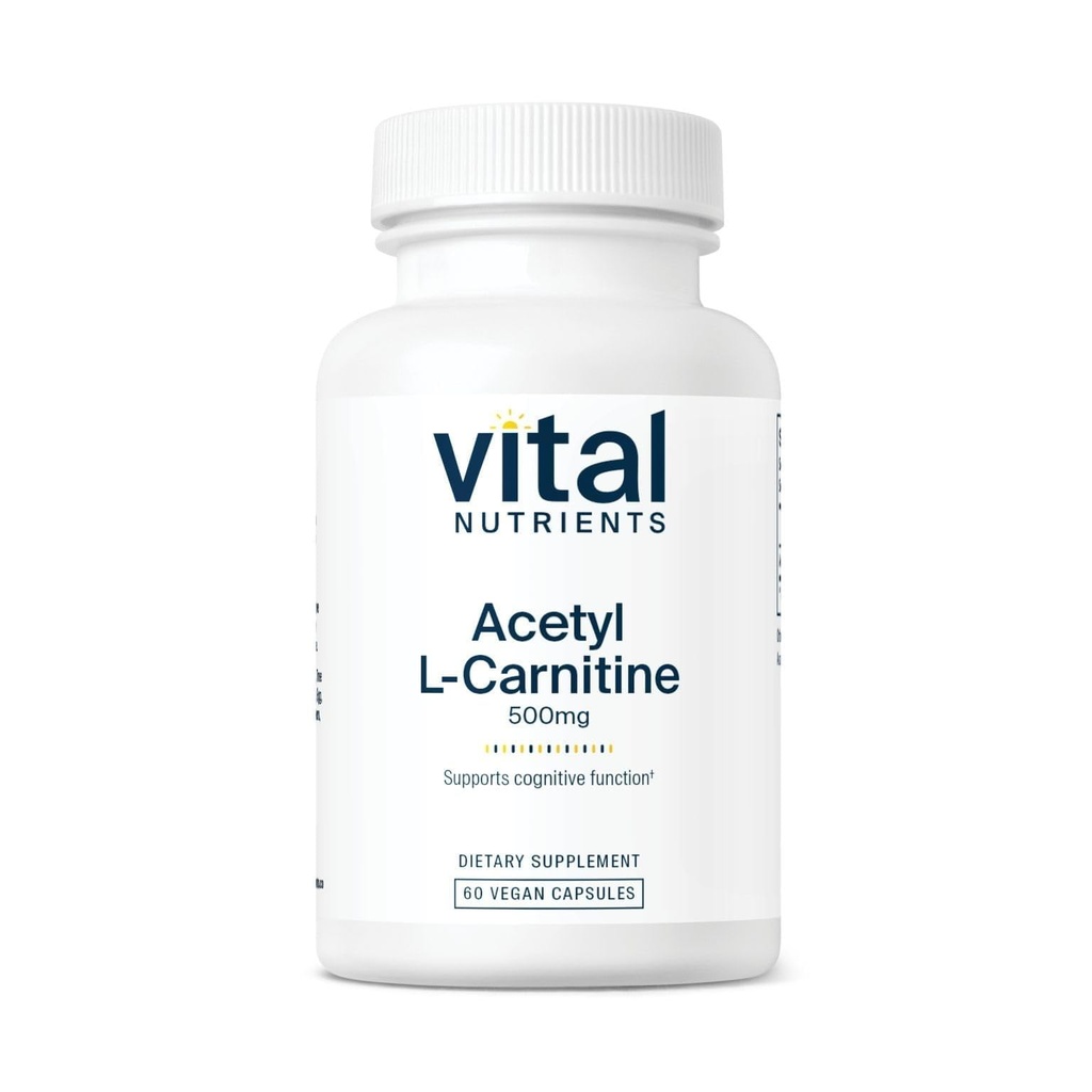 Vital Nutrients Acetyl L-Carnitine 500mg | Brain, Memory och Cognitive Support Supplement* | Vegan | Gluten, Dairy, Soy Free | Non-GMO | 60 kapslar