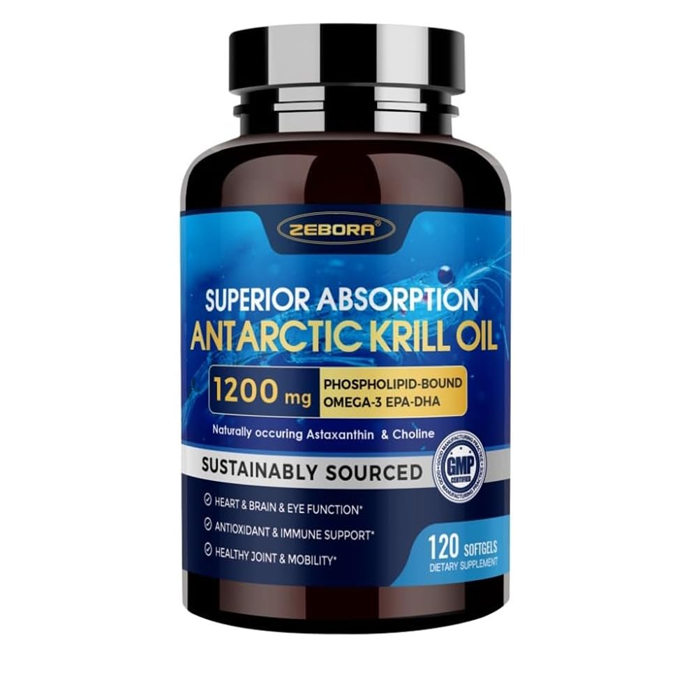 Krill Oil 1200 mg Omega 3 Supplement, Krill Oil Omega 3, jossa on korkea absorptio EPA, DHA, Astaksantiini & Phospholipids, Tukee Heart & Joint Health, Ei Fishy Jälkimate - 120 Softgels (60 Servings)