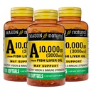 MASON NATURAL-vitamiini 3 000 mikrog (10 000 IU) Fish Liver Oil, tukee Vision & Immuno Health, 100 Softgels, pakkaus 3