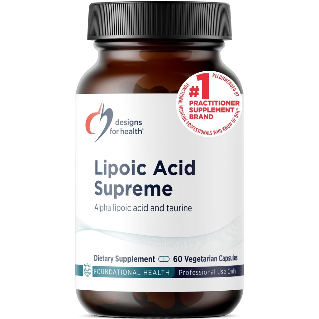 Designs for Health Lipoic Acid Supreme - 300 mg Alpha Lipoic Acid with Taurine - Vegan, non-GMO ALA Supplement (60 kapselia)