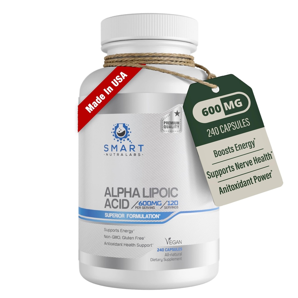 Alpha Lipoic Acid 600mg Per Serving, 240 Vegan Capsules- Gluten Free, Pure Non-GMO ALA stöder energi och antioxidant