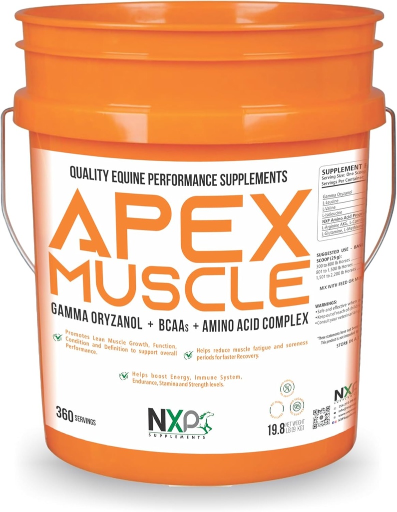 APEX Muscle, Body & Strength Rakentaa hevosille - energia, Endurance, Stamina, Recovery Support - Gamma Oryzanol BCAA Aminohapot Lysiini Carnitine L-arginiini AKG 19,8 lb (360 Servings)