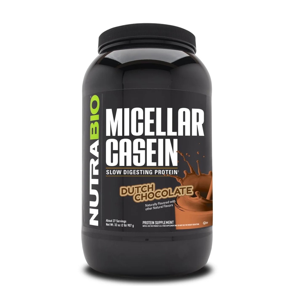 NutraBio Casein Protein Powder, Micellar Casien Powder, 25g Slow Digesting Protein, hjälper till att hålla dig full, övernattning Muscle Recovery & Growth, BCAA & EAA, Gluten Free, Soy Free, 2lb Chocolate
