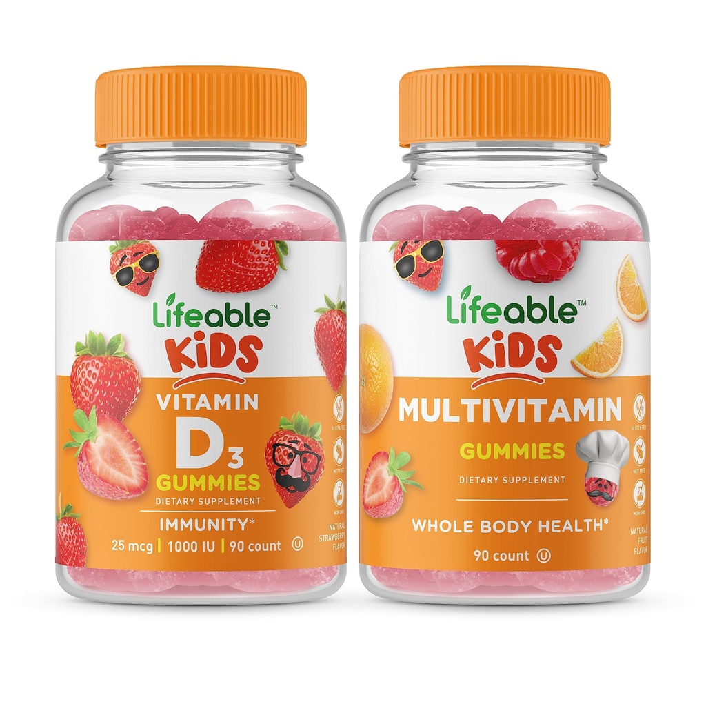Elinkelpoinen D-vitamiini Lapset + Monivitamiini lapset, Gummies Bundle - Suuri maistaminen, vitamiini täydentää, Gluteeniton, GMO vapaa, purukumi