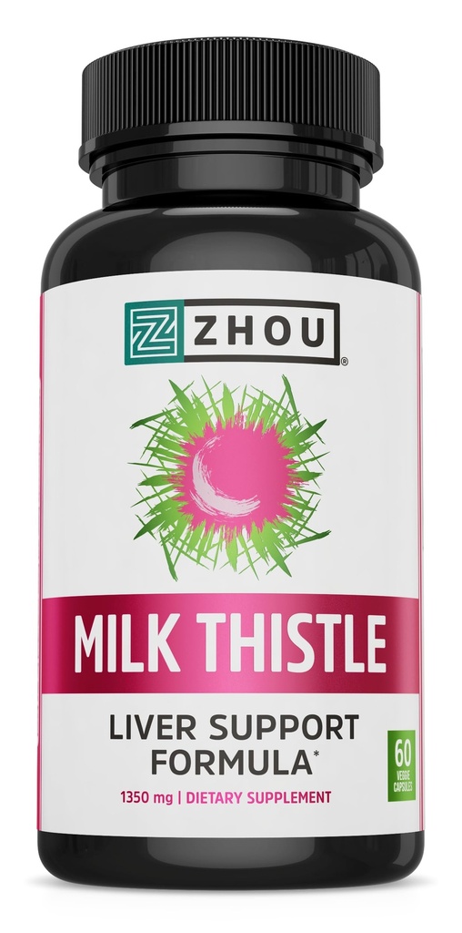 Zhou Milk Thistle - Liver Health Supplement, Silymarin Milk Thistle Extract & Powder for Men & Women, Herbal Cleanse Support, Metabolic Health - 60 Kasvisruokaa Kapselit