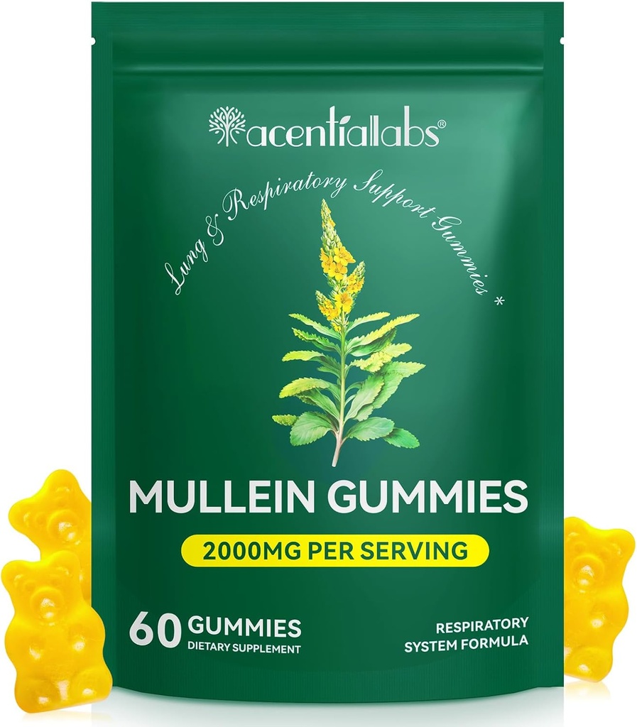 Mullein Gummies för Lung Cleanse,Natural Mullein för Lung Cleanse Support,Lung Cleanse för rökare,Mullein Herbal Supplements med klorofyll (60 Chews)