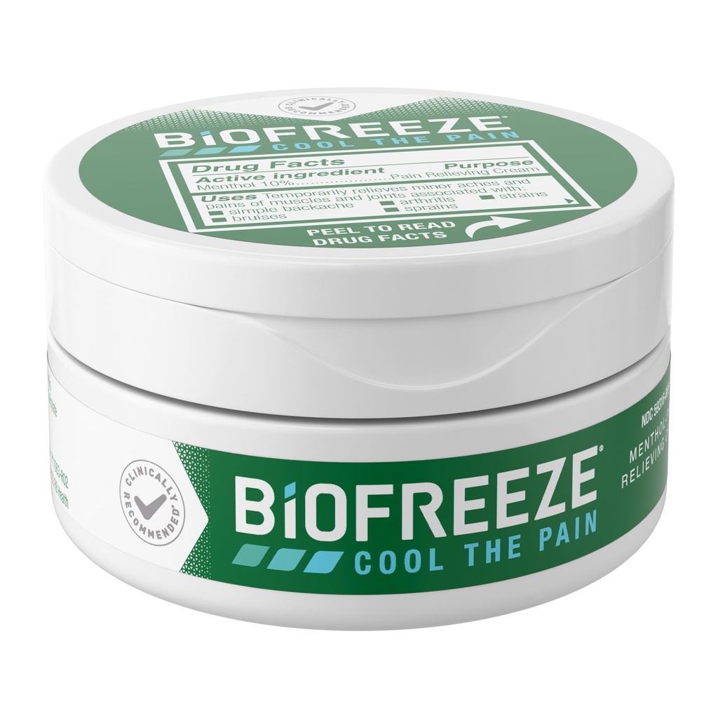 Biofreeze Smärta Relief Cream för Knee, Neck, Hip, Joint, Shoulder och Simple Backache, Arthritis Pain Reliever, Sore Muscle Relief, Cooling Menthol Pain Cream, 3 Oz
