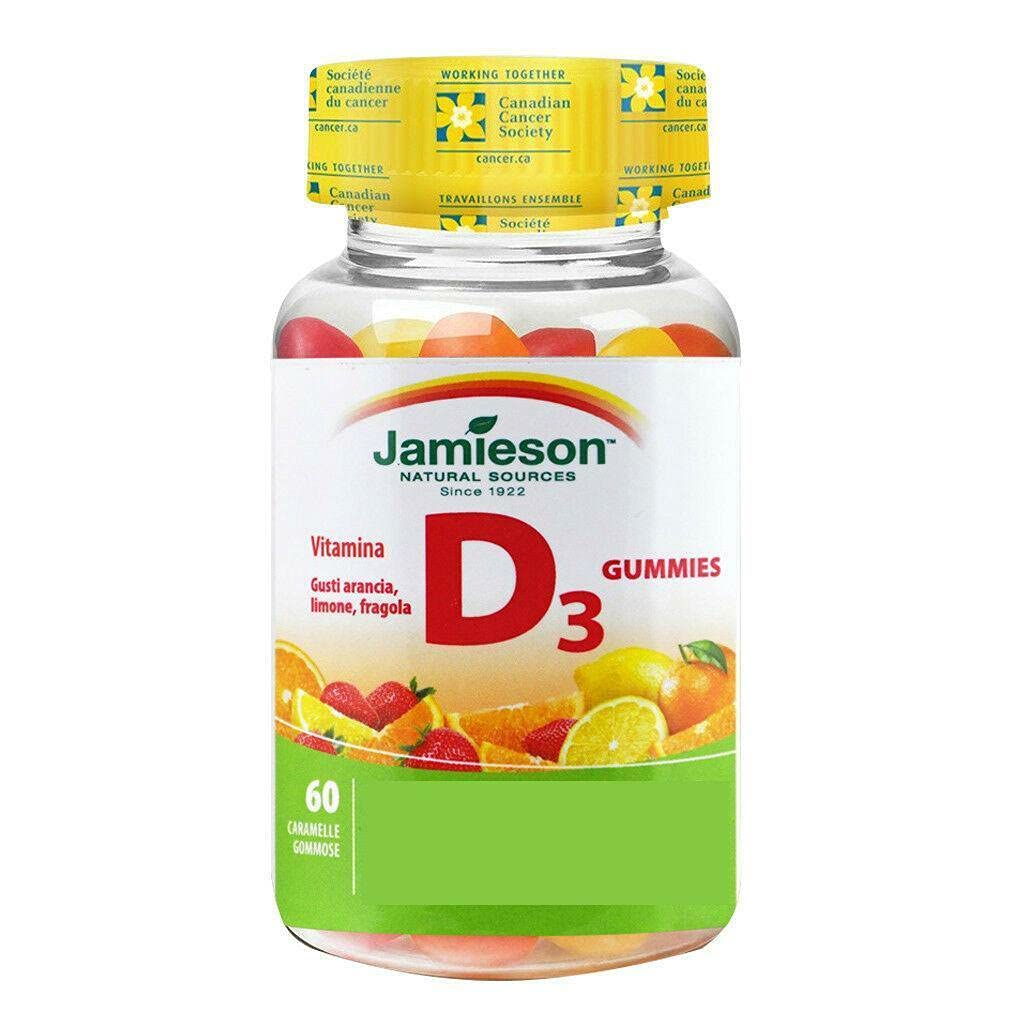 Jamieson D-vitamiini Gummie 1000 IU - Oranssi, mansikka, sitruuna, 60-vuotias