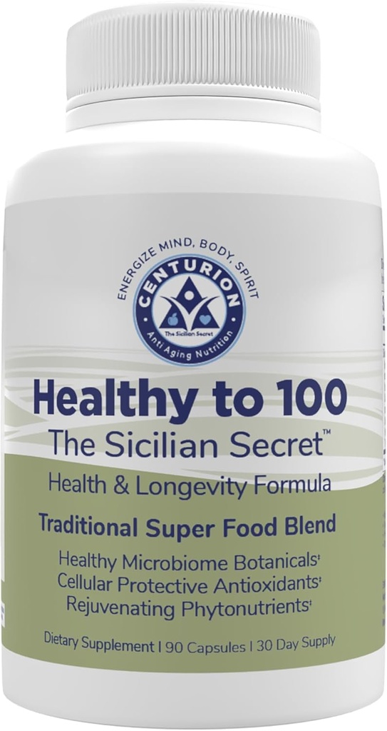 Terve 100, Sisilian Secret Mediterranean Ruokavalio, Superfood, Tukee Terve elämäntapa, (Resveratrol, Rosemary, Rypälesiemenuute, Bergamot Extract) Tehostaa immuniteettia, 90 kapselia, 30 tarjoilua
