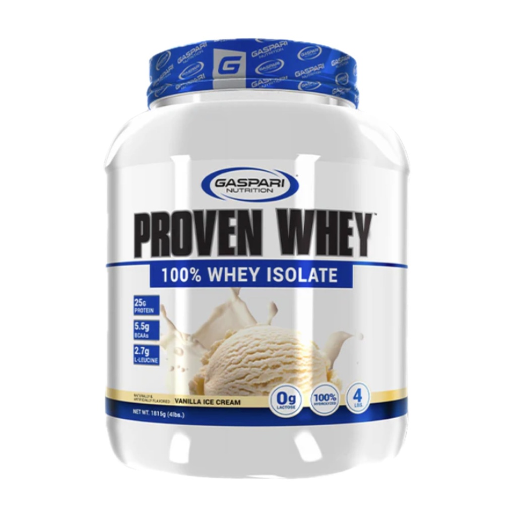 Gaspari Nutrition Proven Whey, 100% Hydrolyzed Whey Isolate, Korkea proteiini, Laktoositon, Matala hiilihydraatteja ja Matala sokeri (4lb, Vanilla Ice Cream)