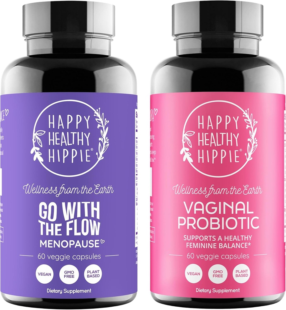Happy Healthy Hippi Vaginal Probiootit naisille & Siirry Flow Menopause Tuki