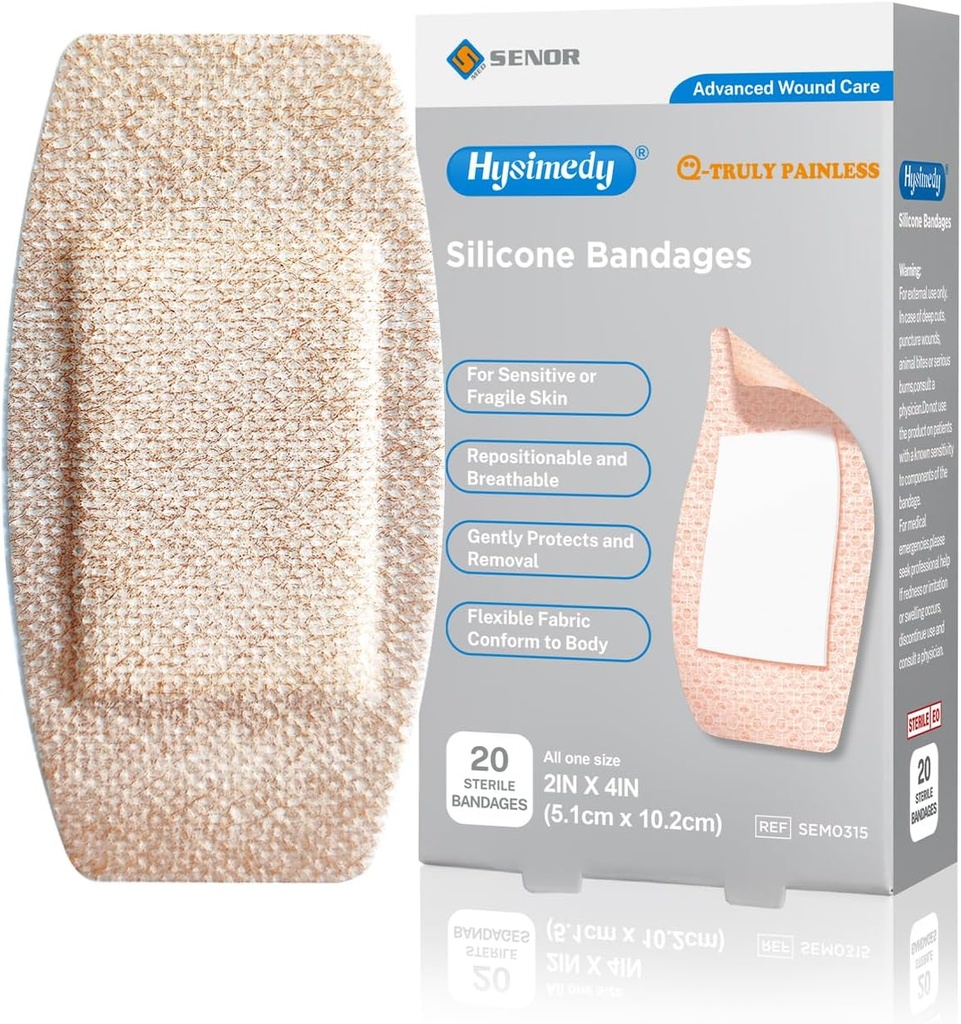 Silikoni Liima Bandages Suuret koot Sensitive Fragile Skin 2"x4" 20 Count Joustava Kangas Latex Ilmainen Hypoallergenic Hengitä XL Bandages for Adhesive Allergia Haavat