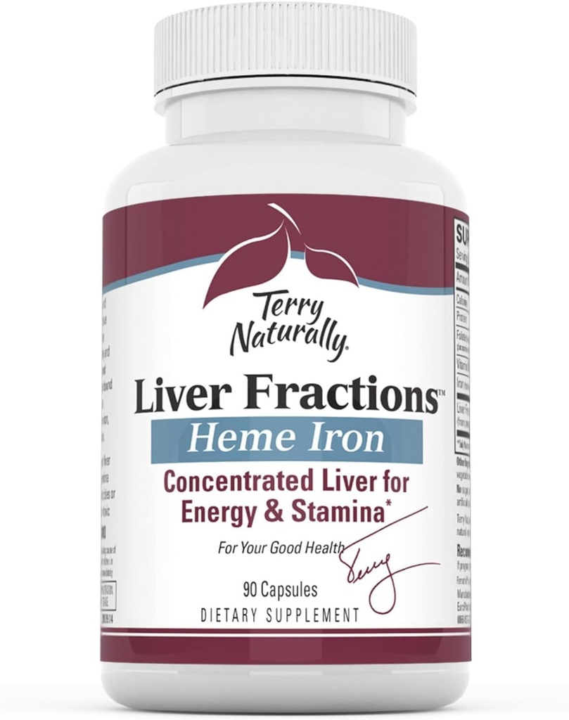 Terry Naturally Liver Fractions - Endurance & Energy Support med Gentle Iron - Dietary Supplement Supports Healthy Red Blood Cell Formation - Järntillskott för leverhälsa - 90 kapslar