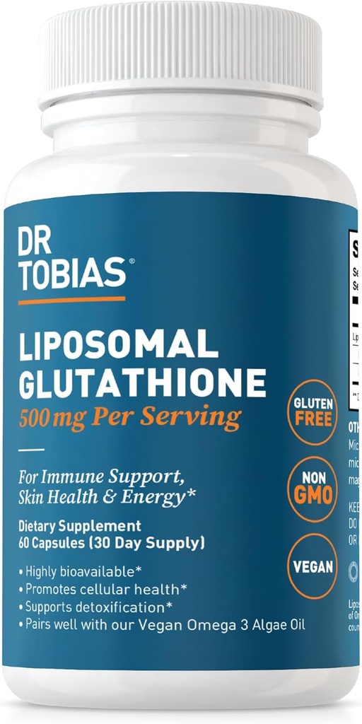 Tobias Liposomal Glutatione, 500 mg Per Serving - Erittäin biologisesti käytettävissä oleva Glutatione Supplement, Tukee energiaa, ihoa ja immuuni terveyttä - Vegaani, Gluteeniton, 60 kapselia, 30 tarjoilua