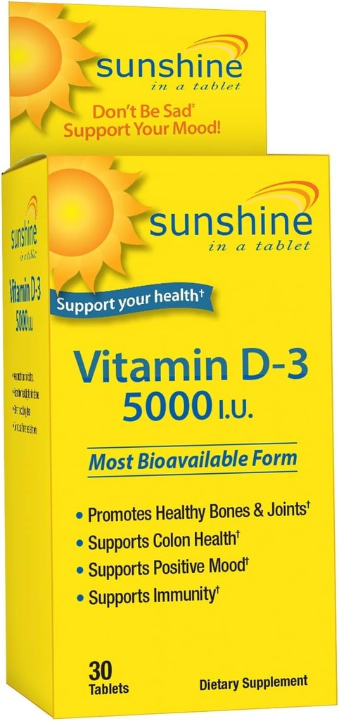 Sunshine Vitamin D-3 5 000 IE, Friska och starka ben, 30 portioner