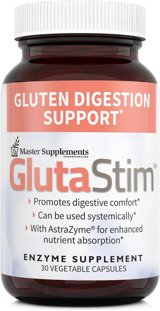 Master Supplements GlutaStim - 30 Vegetabiliska kapslar - Gluten Digestion Support - Ger Digestive Support + Gas & Bloating Relief - Vegan, Gluten Free - 30 portioner