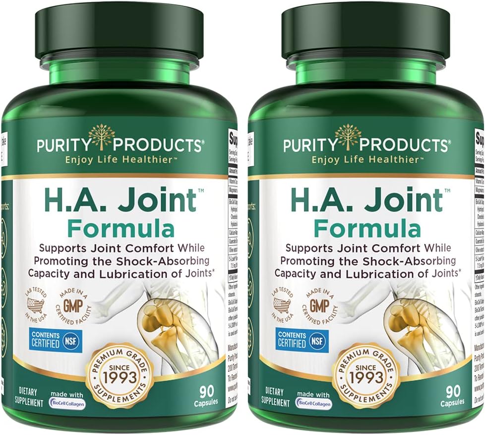 Puhtaus Tuotteet HA Joint Formula Hyaluronic Acid + Key CoFactors - Joint + Skin Multi Collagen (tyyppi I, II & III) - 5-Loxin - Olive Fruit Extract - Joint Joustavuus + liikkuvuus - 90 kapselia (2)