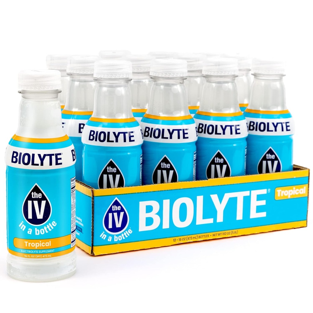 BIOLYTE Elektrolyytti juoma - IV pullo Elektrolyytti juoma nopea nesteytys - Trooppinen, 12-pakkaus