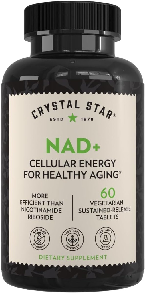 Crystal Star NAD+ (60 tablettia) - Patentoitu NAD solujen energia & terveenä ikääntyminen - Kliinisesti todistettu tehokkaampi kuin Nikotinamidi Ribosidi - 30 päivän tarjonta - ei-GMO