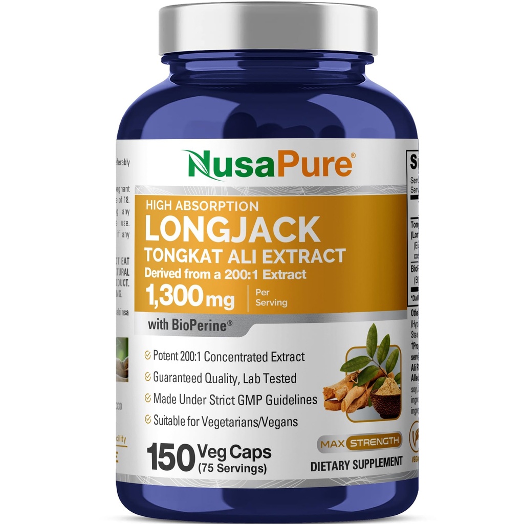 NusaPure Longjack Tongkat Ali 260,000 mg 150 Kasvis Caps (ei-GMO, gluteeniton) Bioperine