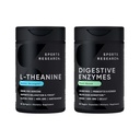 Sports Research Double Strength L-Theanine Suntheanine Softgels for Focus, Rentoutuminen & Alertness kanssa Coconut Oil 60 Count and Dgestive Enzymes + Probiootit & inkivääri kasvi perustuu 90