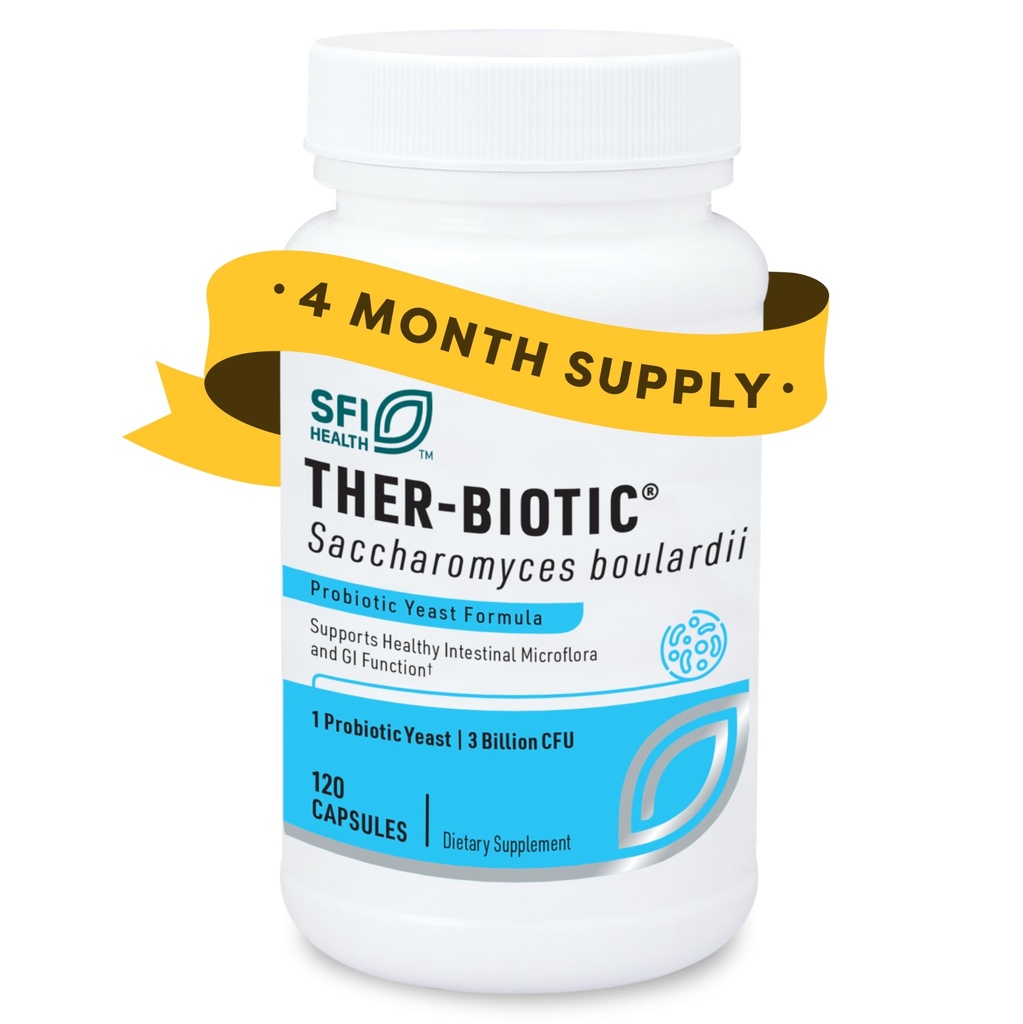 Klaire Labs SFI Health Saccharomyces boulardii Probiootti - Acid Resistant & Säilyvyys vakaa täydentää tukea tervettä hietatasapainoa, immuuni- ja digestiivinen terveys - hypoallergenic, Dairy-free (120ct)