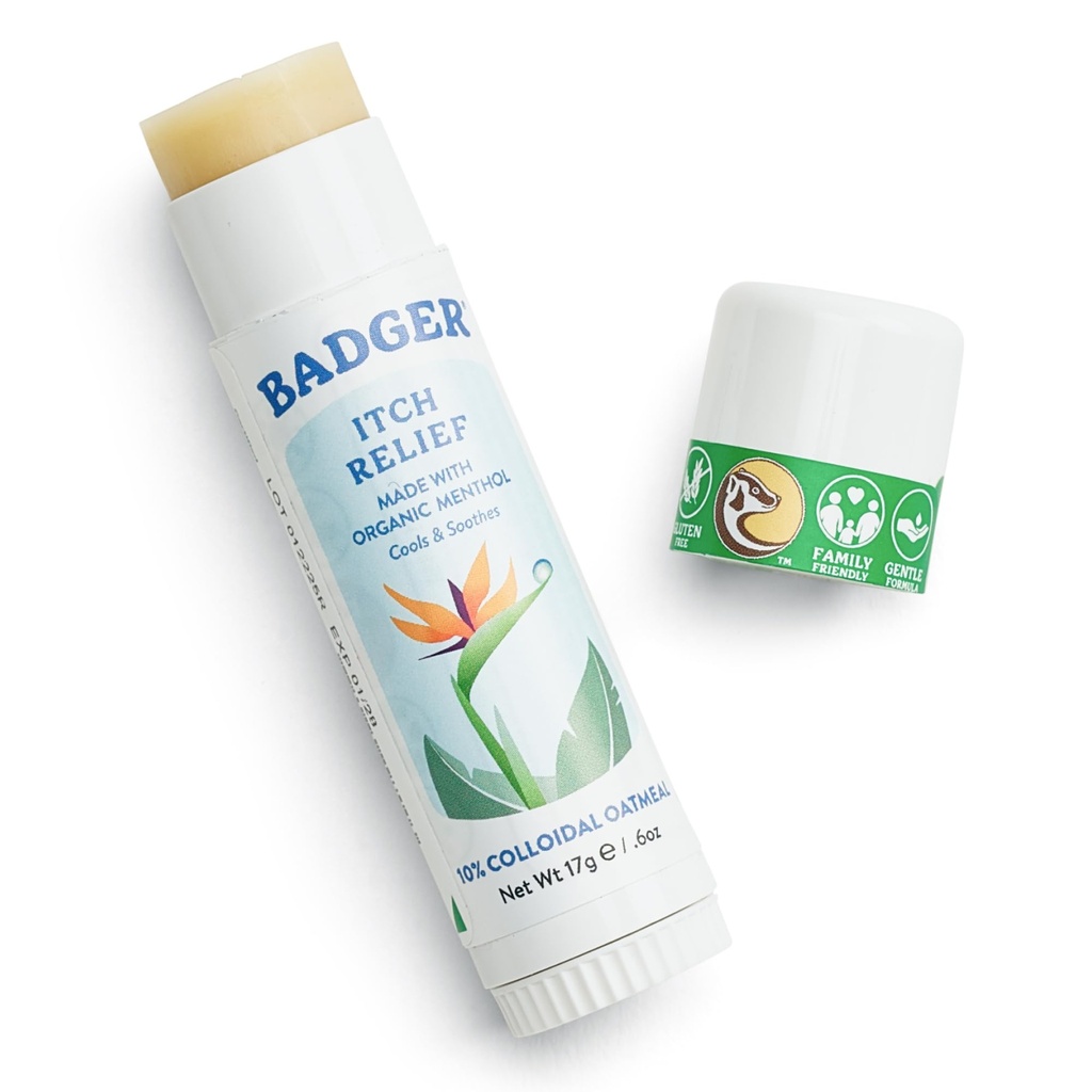 Mäyrä Bug Bite Citch Relief Stick, Natural & Organic Anti Itch Cream for Bug Bites, Rashes & Myrkky Ivy, Nopea kutiava ihon helpotus jälkeen purema, toimii hyvin, tuoksuu hyvä, helppo käyttää, .6 oz