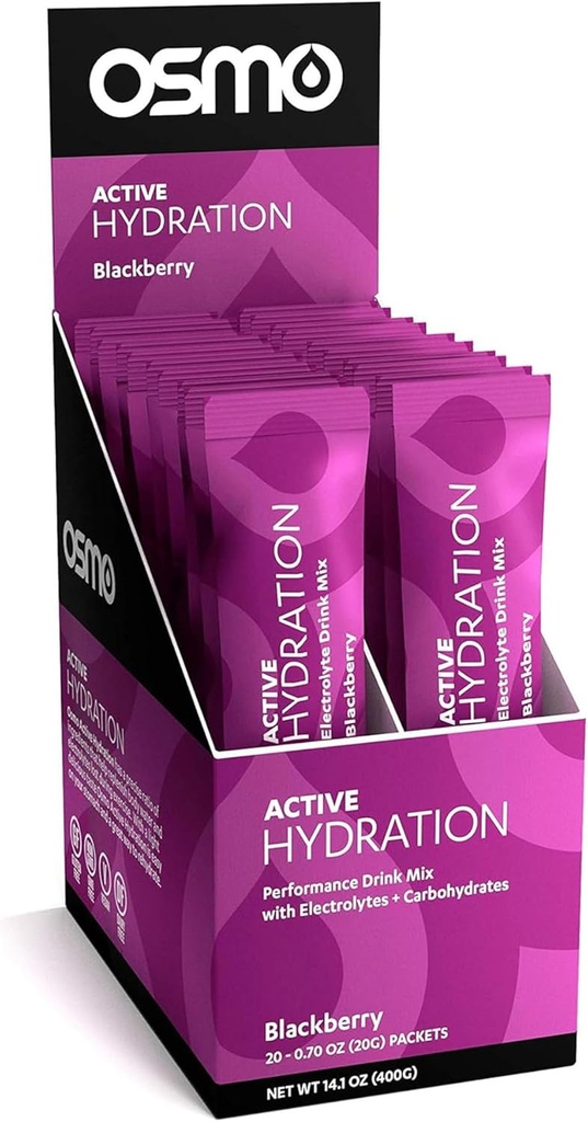 Osmo Active Hydration Electrolyte Powder - Inkluderar Natrium, Magnesium, Kalium, Kolhydrater & Vitaminer, Alla naturliga ingredienser, 3X Faster Hydration, Boosts Power & Endurance - 20 Packets, BlackBerry